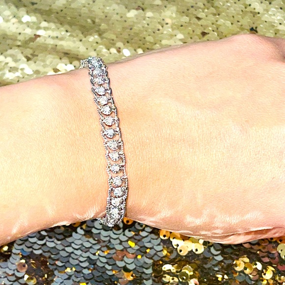 Real diamond beautiful bracelet, 1ct natural diamonds, Free diamond Hoops WOW! - Picture 1 of 8
